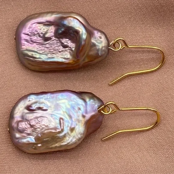 Vintage Irregular Baroque Natural Freshwater Peal Dangle Earrings. - Picture 5 of 7